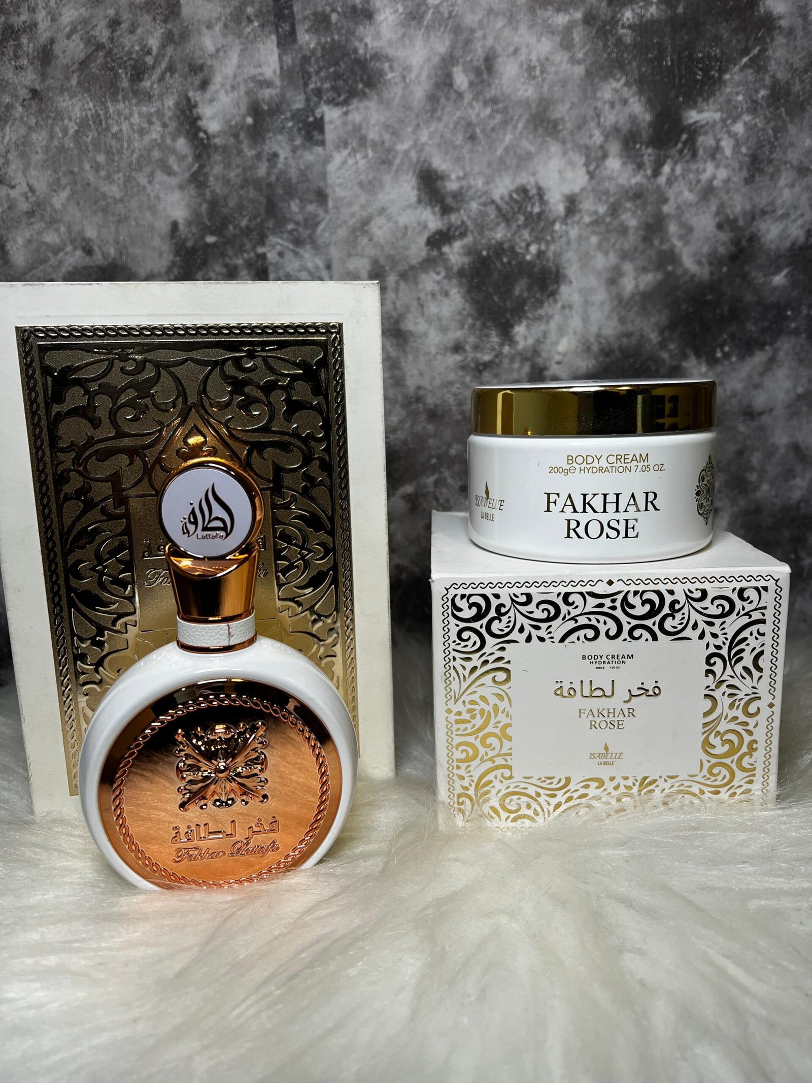 KIT - Fakhar Rose EDP + Creme Hidratante em Pasta Fakhar Rose Isabelle La Belle 200g